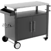 STILVORA Grillwagen Metall Schwarz mit Edelstahlarbeitsplatte, Stauraum und Rollen