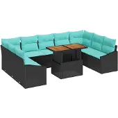 vidaXL Gartensofa-set 10 stk. 9-Sitzanzahl Schwarz und Türkis