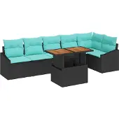 vidaXL Gartensofa-set 7 stk. 6-Sitzanzahl Schwarz und Türkis