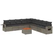 vidaXL 10-tlg. Garten-Sofagarnitur mit Kissen Grau Poly Rattan