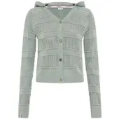 Kangaroos Ajourstrickjacke mit Kapuze, V-Ausschnitt mit Knopfleiste, aus Feinstrick, Langarm