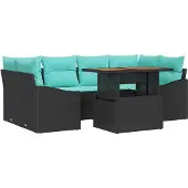 vidaXL Gartensofa-set 7 stk. 6-Sitzanzahl Schwarz und Türkis