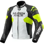MUGENRACE Mry perforierte Motorrad Lederjacke, schwarz/weiß/neon-gelb, 54