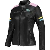 Rusty Stitches Joyce V2 Damen Motorrad Lederjacke, schwarz/bunt, 40