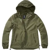 Brandit moderne Damen Windbreaker-Jacke mit verstellbarer Kapuze Übergangs-Jacke Khaki