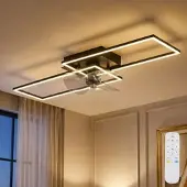 Globo Deckenventilator Deckenlampe Wohnzimmerleuchte Esszimmerlampe Küchenleuchte, Metall Alu schwarz, dimmbar Fernbedienung CCT, LED 38W 1800Lm 3000-6500K, L 90 cm