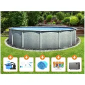 Steinbach , Aktionsangebot Stahlwand Swimming Pool Set "Grande rund", Ø 457 x 135 cm, Zubehörset M (inkl. Filteranlage, Grundreinigungsset, Chlor Starterset, Solarabdeckplane, Wärmepumpe)