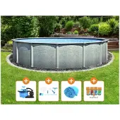 Steinbach , Aktionsangebot Stahlwand Swimming Pool Set "Grande rund", Ø 457 x 135 cm, Zubehörset S (inkl. Filteranlage, Grundreinigungsset, Chlor Starterset, Solarabdeckplane)