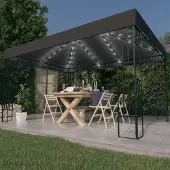 PUEAZU Pavillon mit LED-Lichterkette 3x4 m Anthrazit - Pavillons & Partyzelte &31460