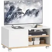 HOMCOM TV Schrank, Lowboard auf Rollen mit verstellbarer Ablage, Schrank, Weiß