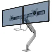 Fellowes Monitorarm Eppa, für 2 Displays bis 32" & je bis 8 kg, höhenverstell-/dreh-/schwenk-/neigbar, Crossbar-Design, Kabelführung, Tischklemme, silber