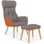 Syfax Relaxsessel mit Hocker Hellgrau Kunstleder & Stoff