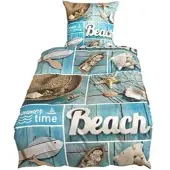 TRAUMSCHLAF Mako-Satin Bettwäsche Beach blau 160x210 cm + 65x100 cm