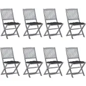 vidaXL Klappbare Gartenstühle 8 Stk. mit Kissen Massivholz Akazie