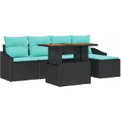 vidaXL Gartensofa-set 6 pcs Schwarz und Türkis Poly-Rattan