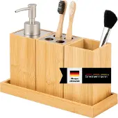 Bremermann Badezimmer-Set 4-tlg., Bambus, Badezimmer-Zubehör-Set mit Ablage