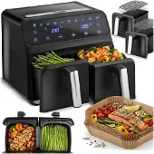 Berdsen Heißluftfritteuse XXL 8l Doppelkammerfritteuse BD-653 schwarz und silber