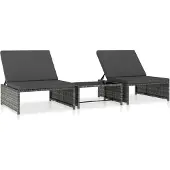 Syfax Outdoor-Lehnstühle 2 Stk. mit Tisch Grau Poly Rattan
