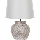 Beliani Tischlampe Beige 47 cm Keramiksockel Stein Optik Kabel mit Schalter Lampenschirm in Weiß Schlafzimmer Wohnzimmer Modern