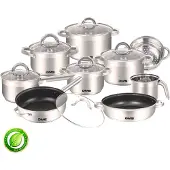 DMS Edelstahl Topfset 15-teilig mit Glasdeckel, Induktion Kochtopf Kochgeschirr