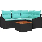 vidaXL Gartensofa-set 5 Stk. Schwarz Poly-Rattan