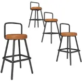 STILVORA Barhocker 4er-Set mit ergonomischer Rückenlehne und Fußstütze aus Eisen, Barstuhl mit wasserabweisendem Kunstleder, Küchenhocker für Bar und Esszimmer Braun