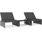 Furnicato Sonnenliegen 2 Stk. mit Tisch Poly Rattan Grau