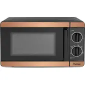 Bestron 700 Watt Mikrowelle, zweiteiliges Kontrollpanel mit 6 Leistungsstufen & 30 Min. Timer, stufenlos regelbar, mit 24,5cm Drehteller für alle gängigen Größen, Copper Collection, Farbe: Kupfer
