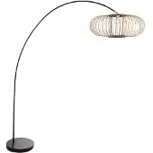 Steinhauer Bogenlampen-Schwarz Solva mit Bambusschatten Ø60 cm