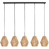 Steinhauer Pendellampe 5-Licht Geradeaus Ropex mit Rattanhauben