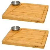 Dune Design 2er-Set Bambus-Servierbrett + Dip-Schale 30x25cm Holz-Steak-Teller Speiseteller