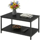 Relaxdays Couchtisch, mit Ablage, Holzwerkstoff & Metall, Stauraum, HxBxT: 42x80x50 cm, Wohnzimmertisch, schwarz