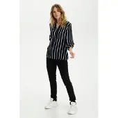 Kaffe Langarm-Bluse Regular fit Midnight Marine/Chalk blue white
