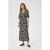 Kaffe Jerseykleid "Damen Jerseykleid KAivanna", Damen, Gr. XS, N-Gr, schwarz (schwarz, chalk flower print), Obermaterial: 95% Polyester Pol. recyc.. 5% Elasthan EL., Kleider Jerseykleid