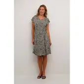 Kaffe Midikleid "Damen Kleid KAbella", Damen, Gr. M, N-Gr, schwarz (schwarz, chalk graphic dot), Obermaterial: 95% Viskose CV. 5% Elasthan EL., Kleider Midikleid