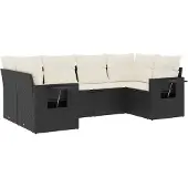vidaXL 6-tlg. Garten-Sofagarnitur mit Kissen Schwarz Poly Rattan