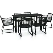 vidaXL 7-tlg. Garten-Essgruppe PVC Rattan Schwarz