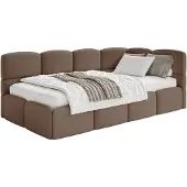 Selsey Cloudy – Kinderbett 90x200, Rausfallschutz, Kopfteil rechts, Samt Braun