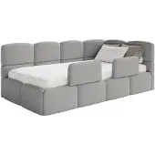 Selsey Cloudy – Kinderbett 120x200, Kopfteil rechts, Matratze & Bettkasten, Bouclé Grau