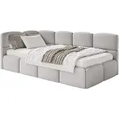 Selsey Cloudy – Kinderbett 90x200, Rausfallschutz, Kopfteil links, Samt Hellgrau
