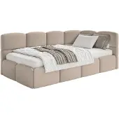 Selsey Cloudy – Kinderbett 90x200, Rausfallschutz, Kopfteil rechts, Samt Beige
