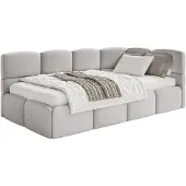Selsey Cloudy – Kinderbett 120x200, Kopfteil rechts, Matratze & Bettkasten, Samt Hellgrau