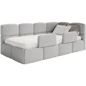 Selsey Cloudy – Kinderbett 120x200, Kopfteil rechts, Matratze & Bettkasten, Bouclé Hellgrau