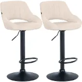 CLP 2er Set Barhocker Milet Stoffbezüge höhenverstellbar drehbar mit Rückenlehnen | Farbe creme Material Gestell Metall matt schwarz