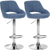 CLP 2er Set Barhocker Milet Stoffbezüge höhenverstellbar drehbar mit Rückenlehnen blau Material Gestell Metall in Chromoptik