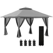 Northio Faltpavillon 4X4M Pop-Up Gartenpavillon Mit Uv-Schutz & Netzwänden, Doppeldach, Dunkelgrau