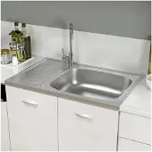 Markenlos Edelstahl-Küchenspüle mit Einbaurohr, silber, 80x50cm, für Arbeitsplatte