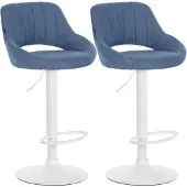 CLP 2er Set Barhocker Milet Stoffbezüge höhenverstellbar drehbar mit Rückenlehnen blau Material Gestell Metall matt weiss