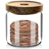 Excellent houseware | Küchenbehälter 400 ml - Glas mit Holzdeckel - Luftdicht - Ideal für Vorrat und Aufbewahrung