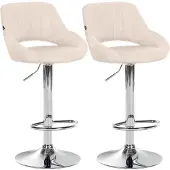 CLP 2er Set Barhocker Milet Stoffbezüge höhenverstellbar drehbar mit Rückenlehnen | creme Farbe creme Material Gestell Metall in Chromoptik